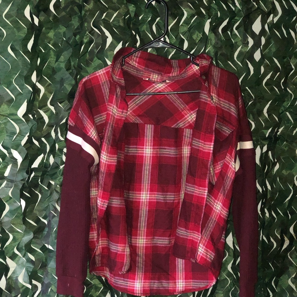 Plaid Jacket Button Shirt in Red by SO